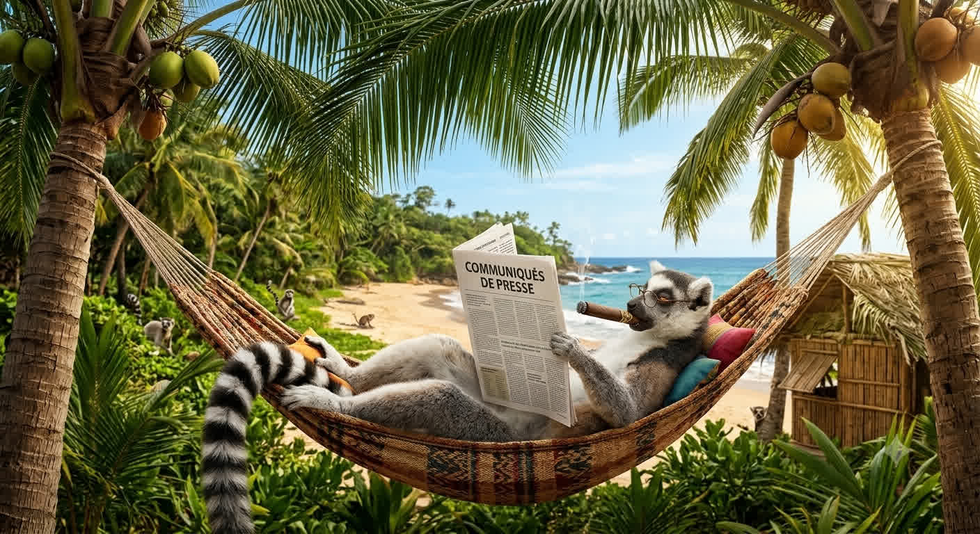 Maki lisant le journal à Mayotte